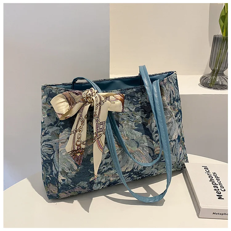 2022 Wholesale fashion purses and handbags for women large capacity jacquard canvas tote bags for lady