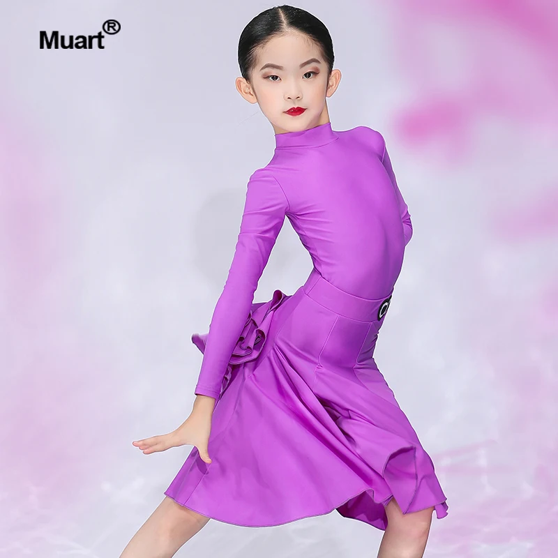 ballroom girls wear customized competition dance dress with long sleeves modern dance costumes