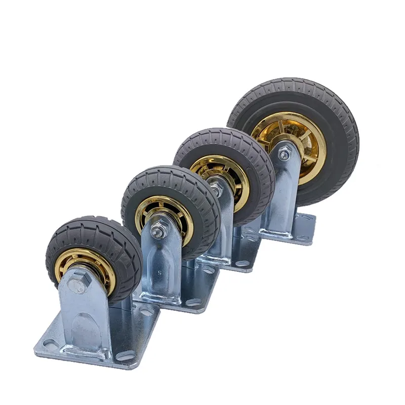 Punched Steel No Noise Solid High Elastic Gray Industrial rubber wheels Durable medium duty trolley caster wheels