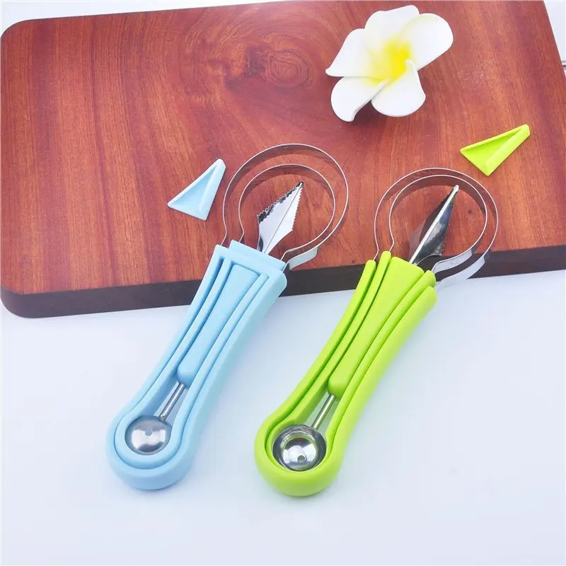 One Stop Shopping Professional 4 In 1 Stainless Steel Watermelon Cutter Fruit Carving Tools Set Melon Baller Scoop Set