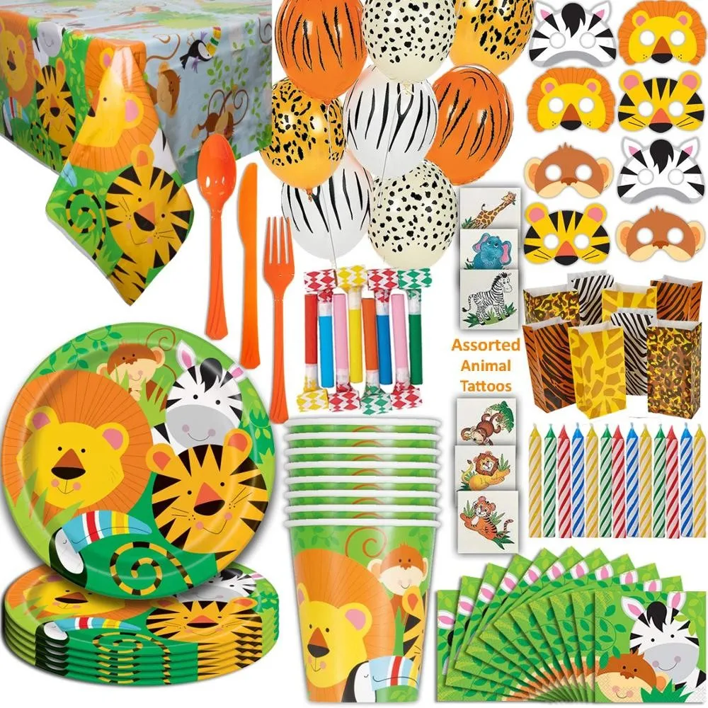
YOT Jungle Animals Party Supplies Serves 16 Includes Plates Cutlery Cups Napkins Kids Birthday Baby Shower Decorations 
