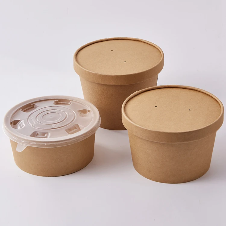 Good Quality 100% Wooden Paper Cups China Paper Coffee Cups 12oz Kraft Paper Soup Cup Salad Disposable Bowls