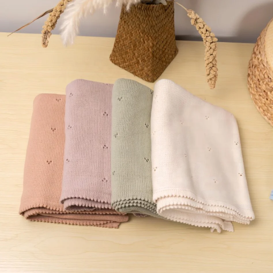 Custom wholesale soft cotton summer newborn baby receiving blankets heritage baby knitted blanket