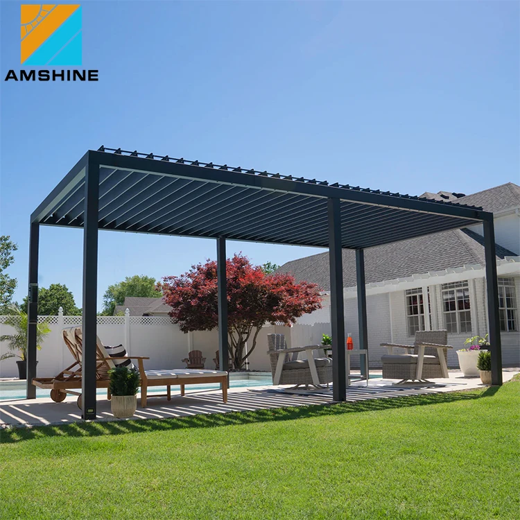 Modern Bioclimatic Outdoor Aluminum Pergola Gazebo & Pavilion Waterproof Motorized Adjustable Louvered Roof With LED RGB Lights