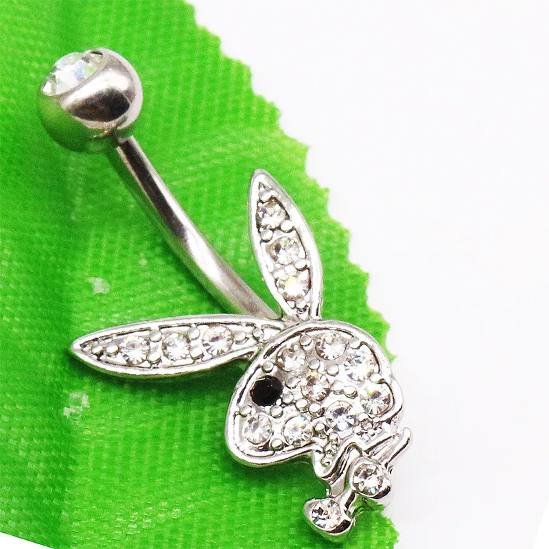  Hot Selling silvery Rabbit Bunny Dangle Navel Ring Animal Belly Button For Men