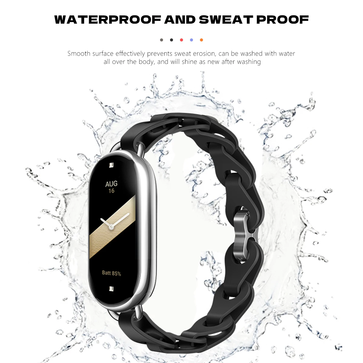 Stainless Steel Buckle Bracelet for Miband 8 NFC Fashion Lady Style Replacement Silicone Rubber Strap for Xiaomi Mi Band 8 Band