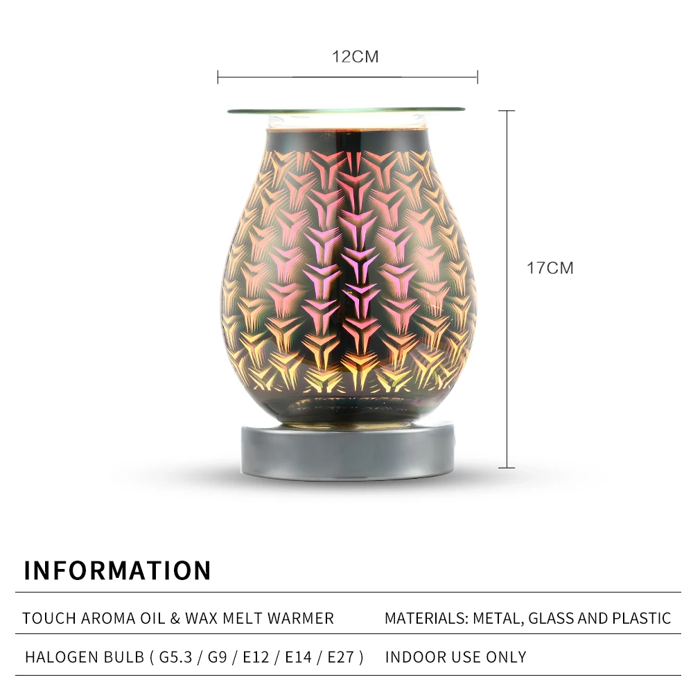 Customize 3D effect glass aroma wax melt warmer Touch control electric essential oil burner lamps