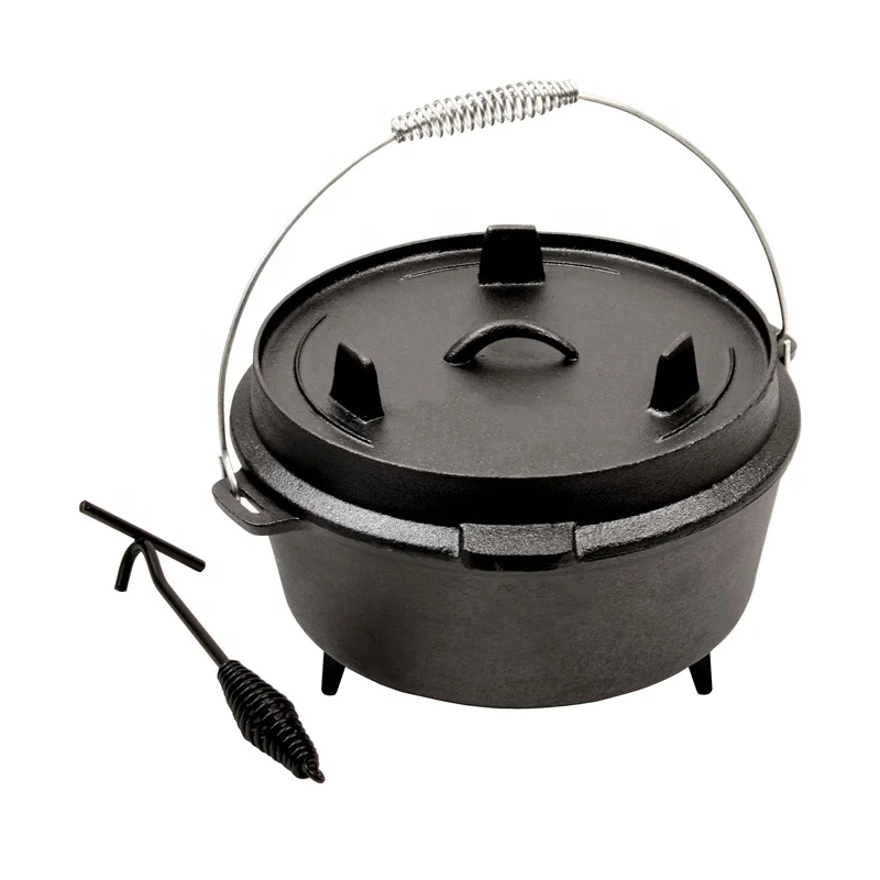 Outdoor camping double used pre-seasoned cast iron dutch oven with 3 legs