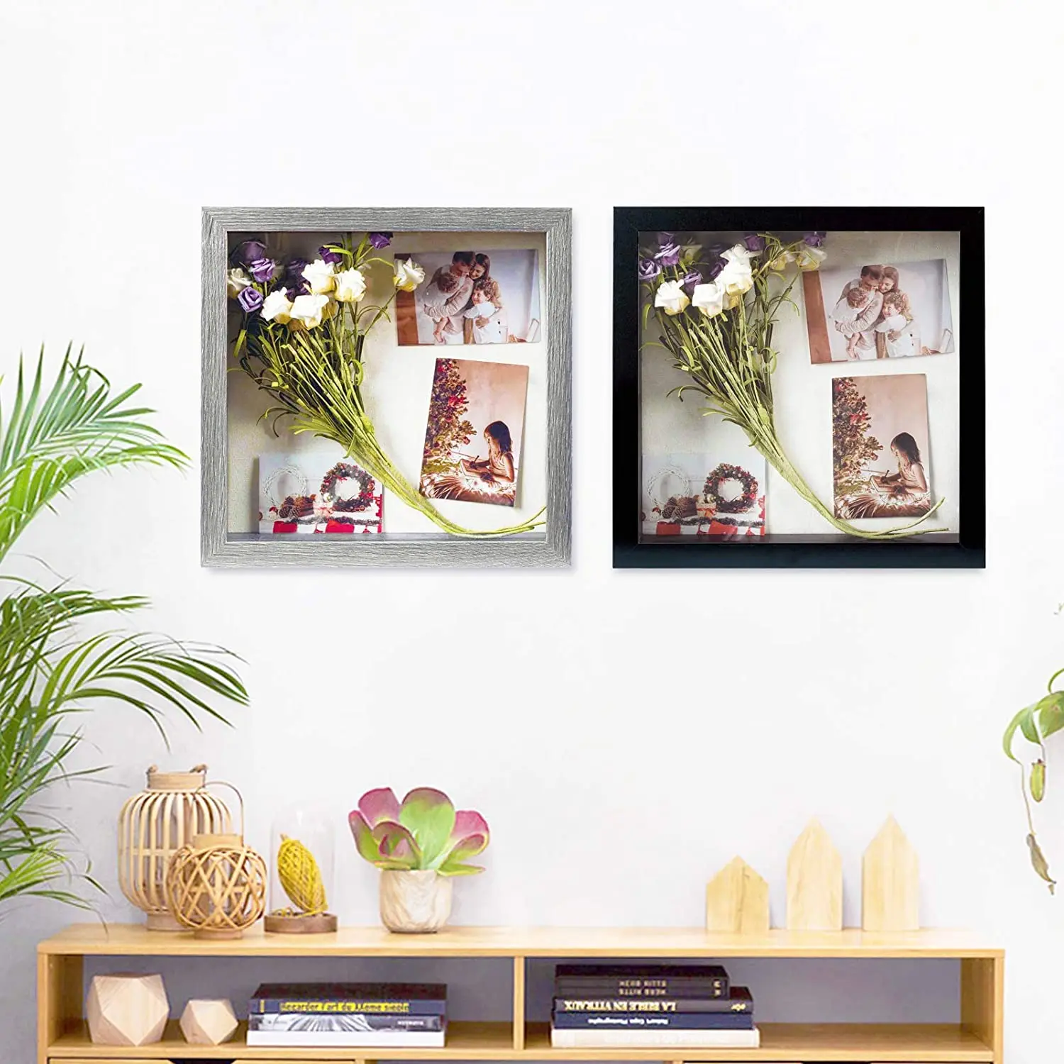 11x11 Deep Shadow Box Picture Frame with Linen Board Wood Glass Display Case Ready to Hang Memory Box Baby Sports Memorabilia