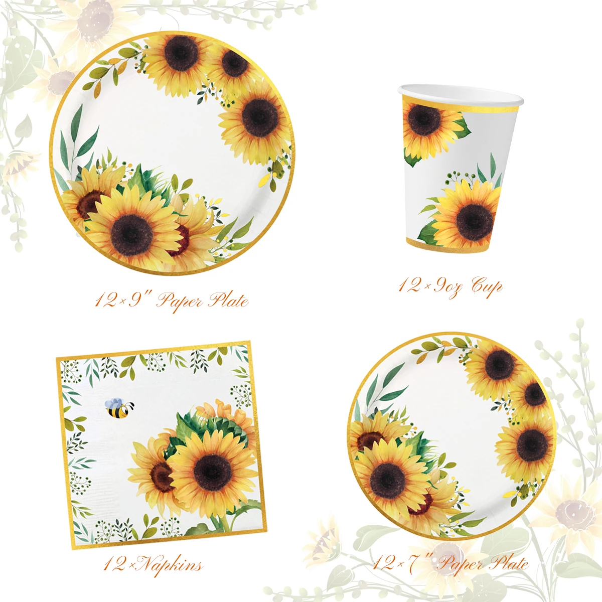 Nicro Sunflower Theme Paper Cup Paper Disposable Plates And Cups Napkins Birthday Party Supplies Tableware Set