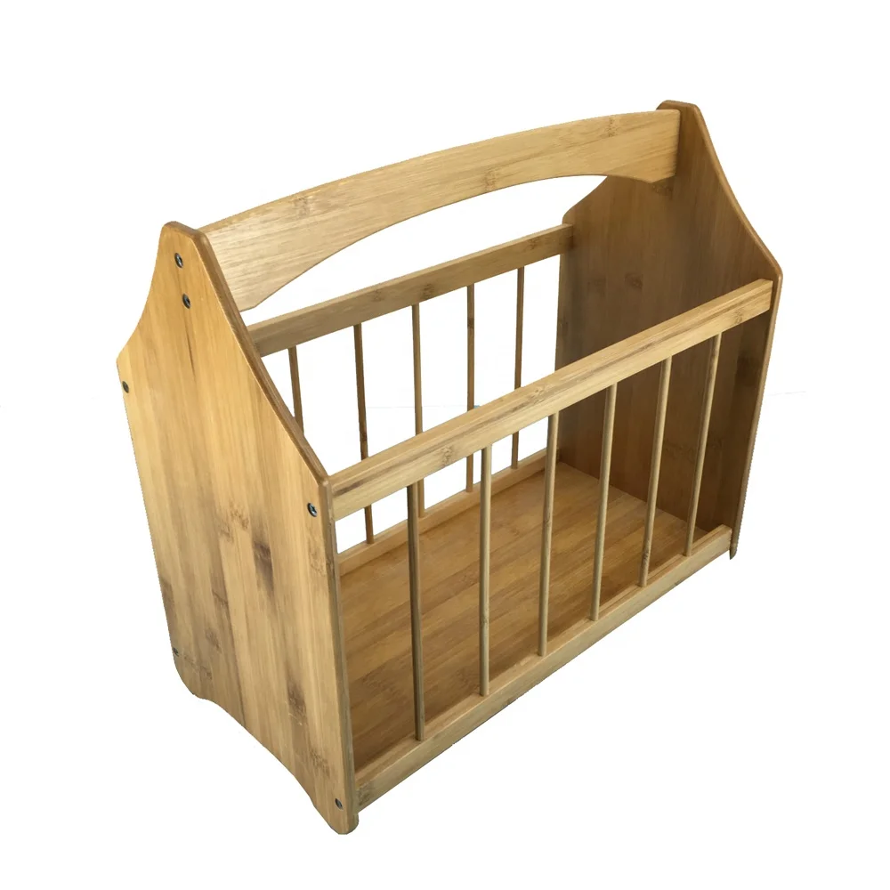 Space-Saving modern magazine file holder bamboo magazine racks with handle