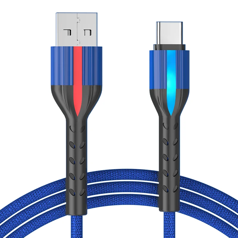 Плетеный USB-кабель а из алюминиевого сплава, бегущий светодиодный смарт-USB-кабель с автоматическим отключением питания, 1 м, Type-C для телефона Huawei, Xiaomi