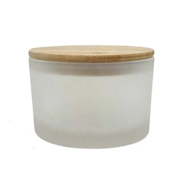 A12M  New design  15 oz frosted  glass holder  scented candle with bamboo lid and private label