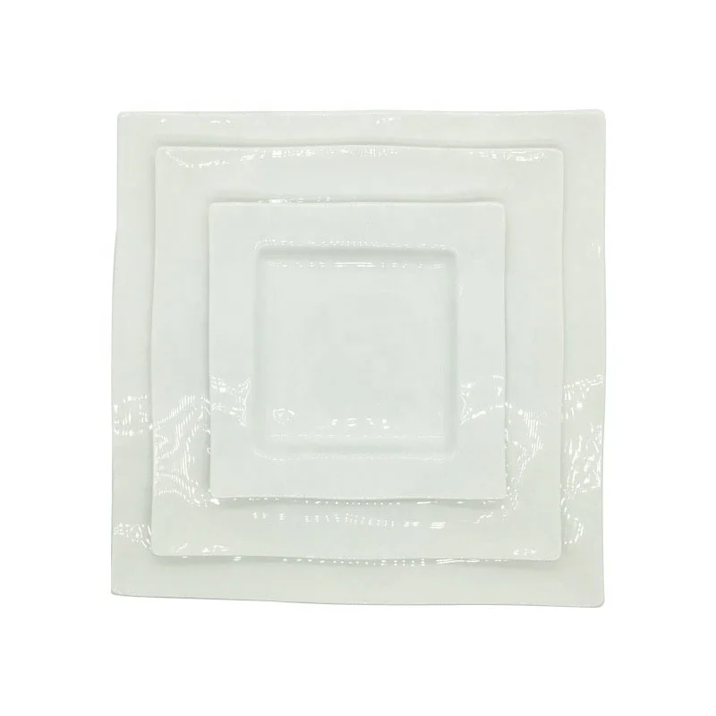 
High quality square white ceramic dinner plate four-sided plate durable for daily use 
