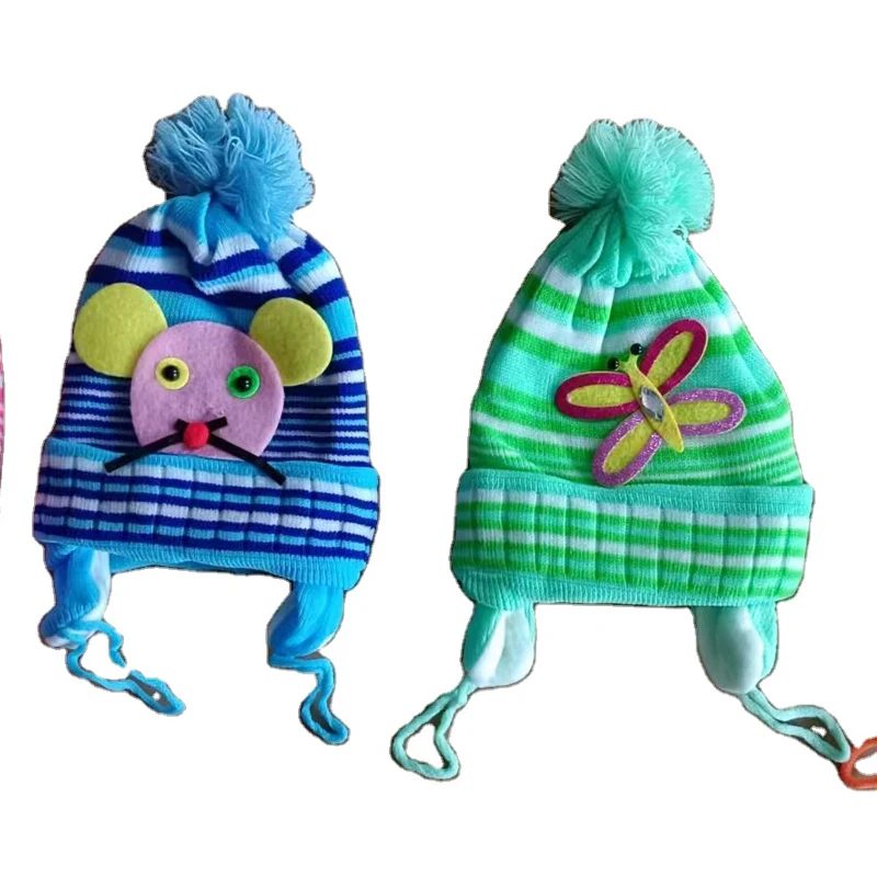 Baby Cartoon Beanie With Ear Muff Lovely Baby Beanie With Fleece Liner Ear Cover Beanie Hat