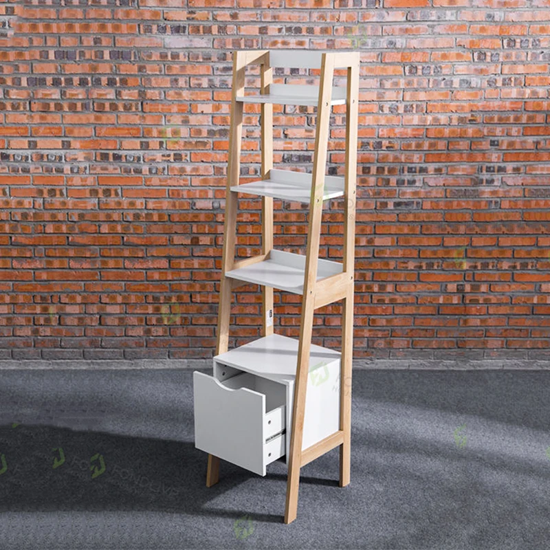 Rustic Stylish Multi Functional Storage Shelves Home And Office Furniture Wooden Bookshelf Corner Display Bookcase With 4 Tiers