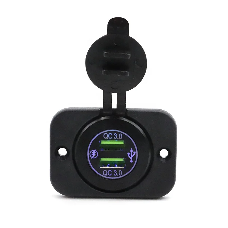WattBons Car Dual USB Charger Socket 2 Ports Quick Charge 3.0 Dual USB Car Charger Socket Aluminum Panel for Cars BoatsRVs