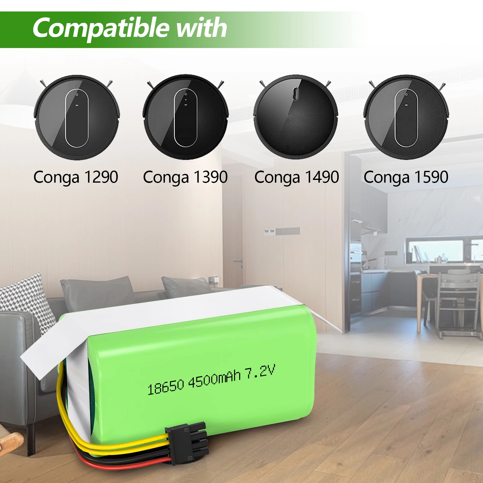 JINTION 18650 4500mAh 7.2V 18650 battery cell For Cecotec Conga 1290, 1390, 1490, 1590 Staubsauger