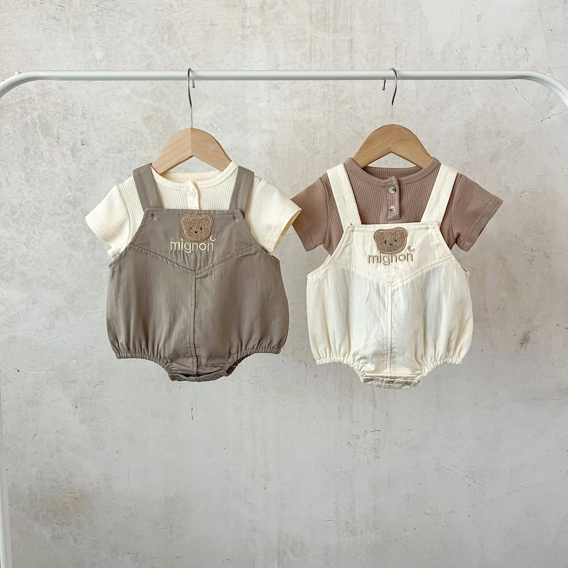 2023 Wholesale Custom Logo Baby Bear 100% Organic Cotton Kids Romper Overalls Sleeveless Jumpsuit for Baby