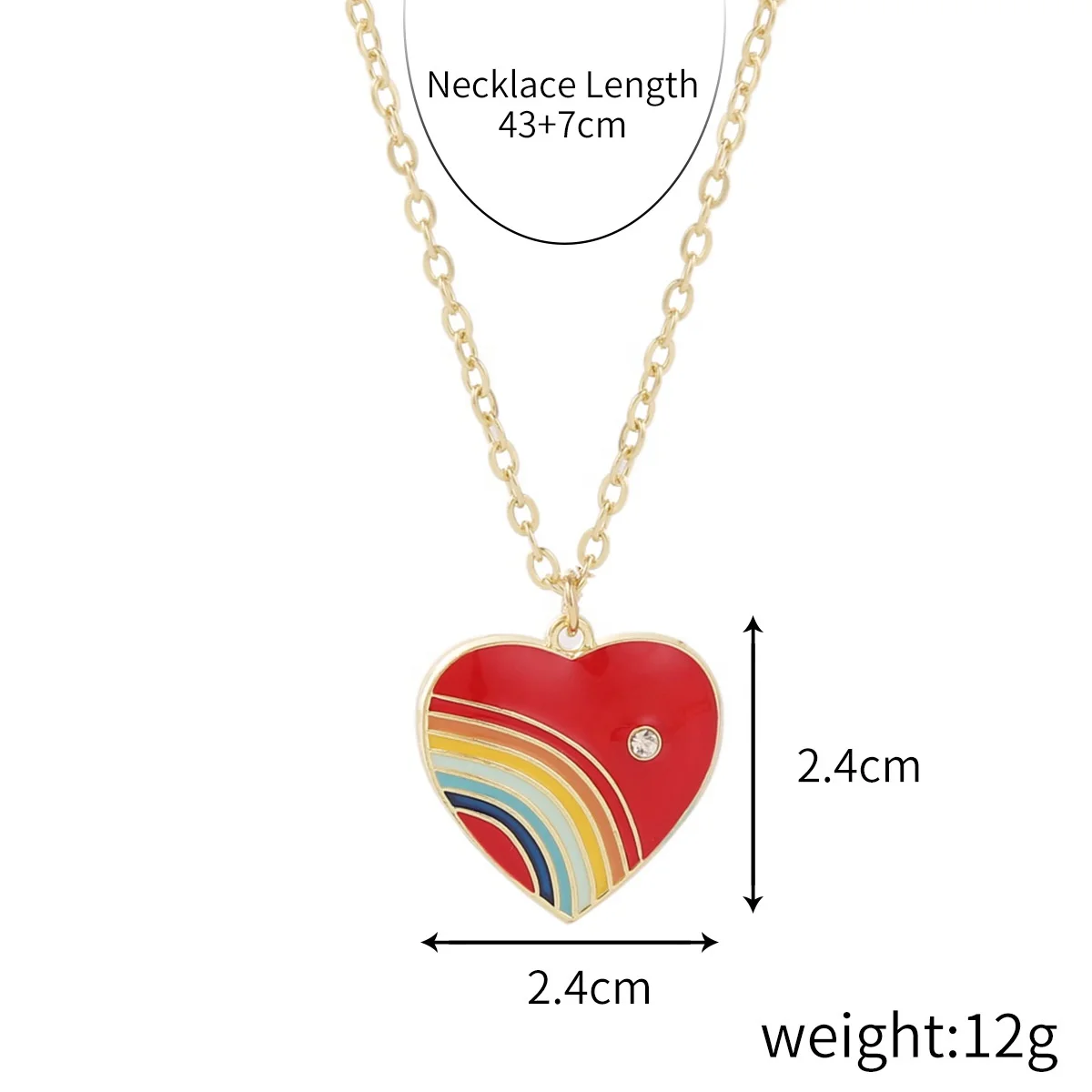 Good Quality Promotional Fashion Custom Rainbow Crystal Love Heart Pendant Healing Necklace Jewelry