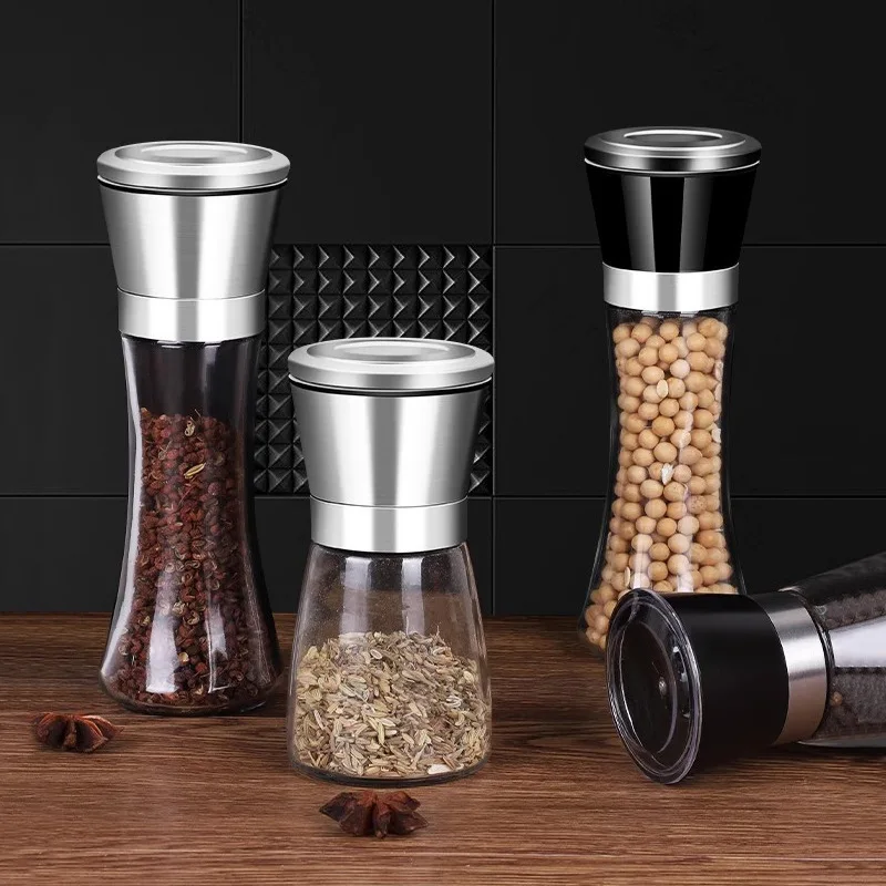 Black Pepper Manual 304 Stainless Steel Grinder Plastic Blade Kitchen Supplies Seasoning Vegetables Glass Stainless Steel Design