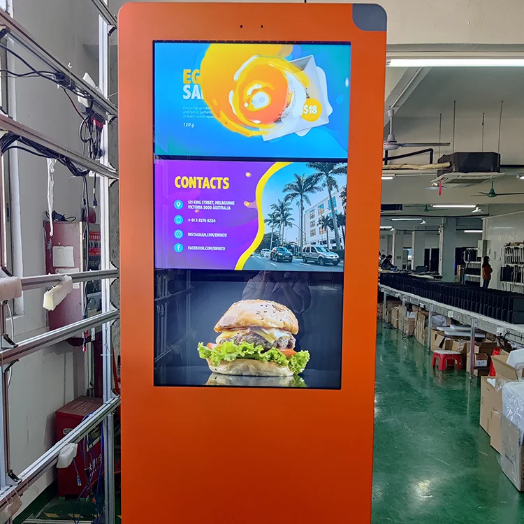 Напольный рекламный ЖК цифровой Totem IP55 IP65 Водонепроницаемый Открытый емкостный сенсорный киоск с двойным экраном