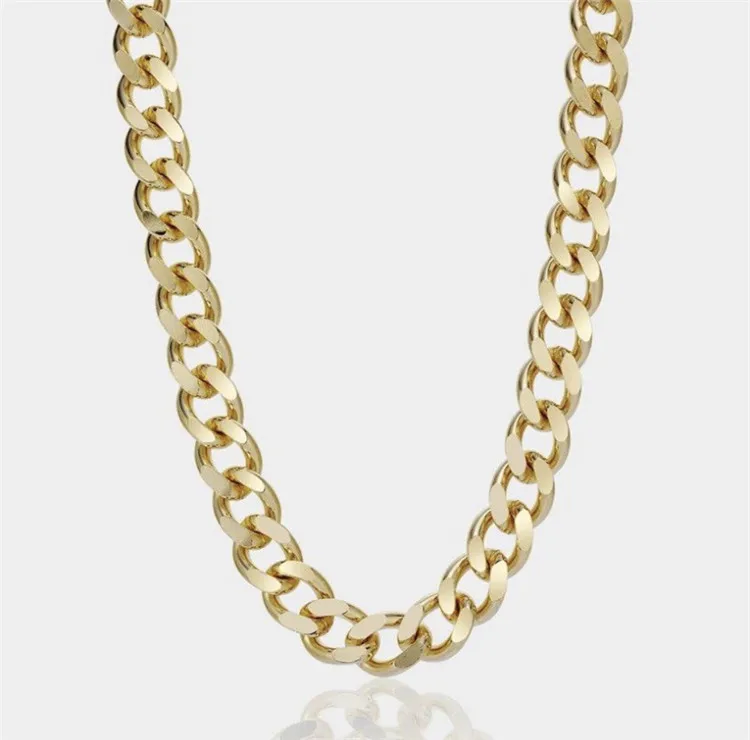 LC American Fashion 12mm Chunky Necklace Style 24 Karat Gold Filled Stainless Steel Gold Chain Necklace