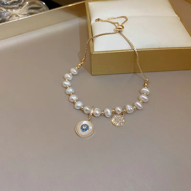 The Adjustable Simple Exquisite  Handmade Bracelet Fashion Cross Pearl Heart Zircon  Lucky Jade Bracelet