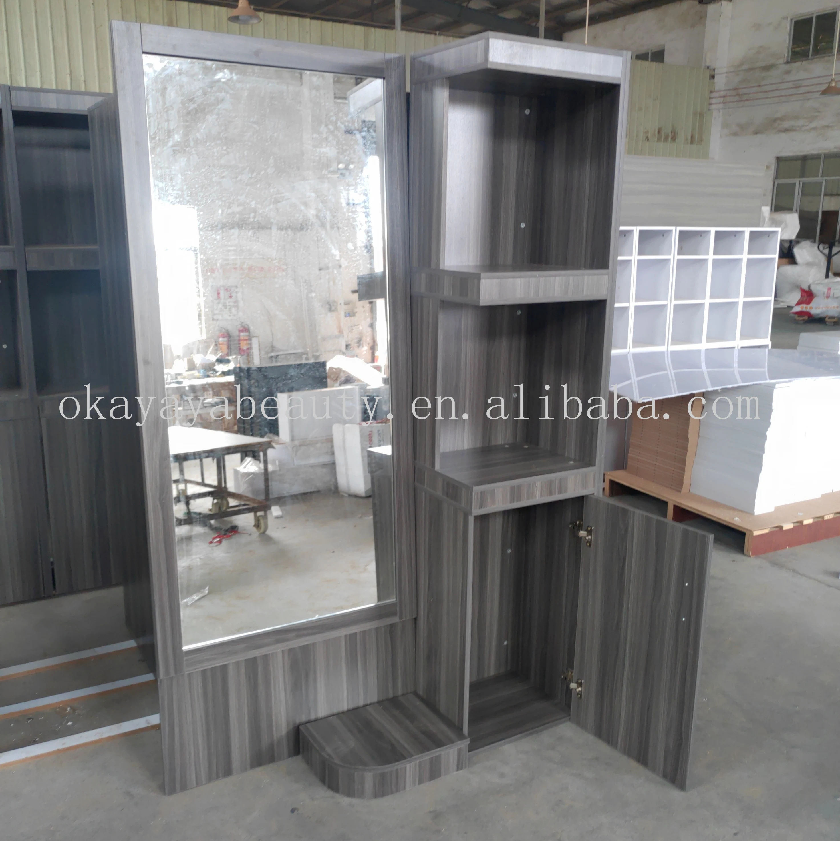 Hair Salon Furniture Mirror Barber Shop Station with Cabinet