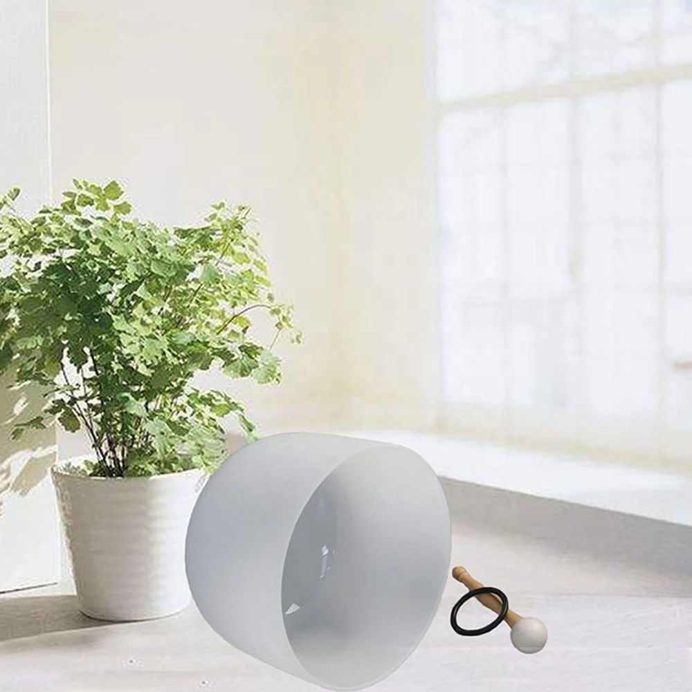 Immense Resonating Capacity 8 Inch  White Frosted Crystal Set Of 7 Singing Sound Bowls