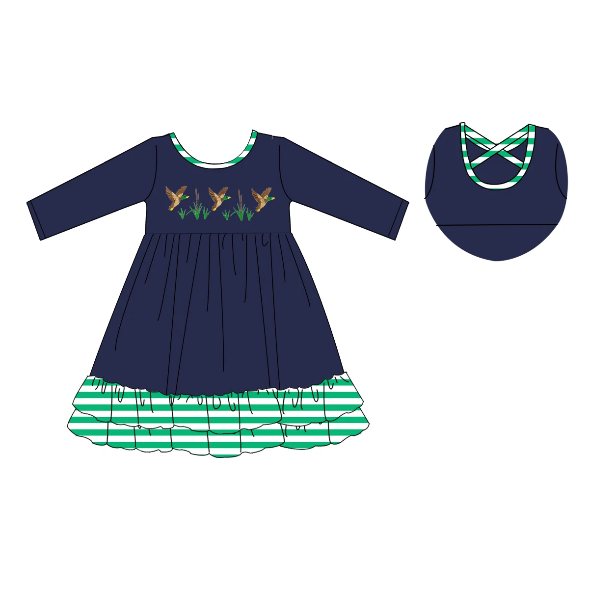 2024 popular children clothes wholesale kids embroidered outfit hunting mallard duck patch baby girls clothing sets