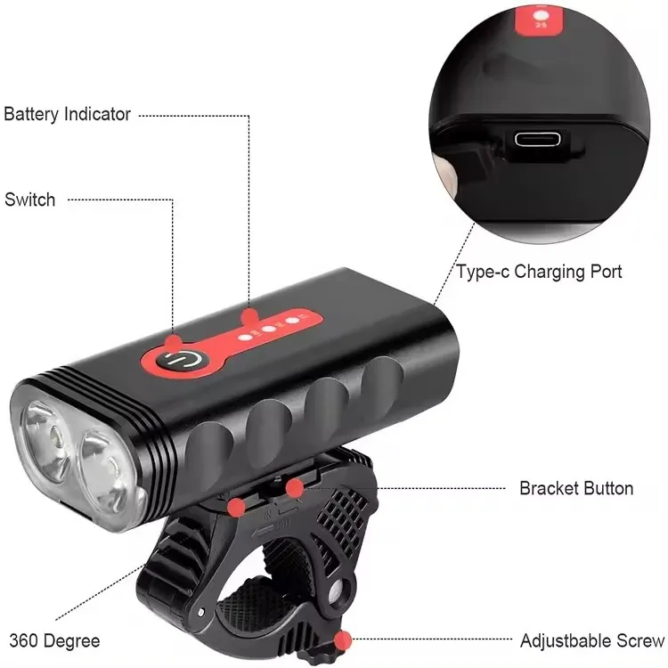 Super Bright Bicycle Light 1200LM LED Bike Light Set With USB Chargeable 18650 Battery Cycling Front Bicycle Light Usb