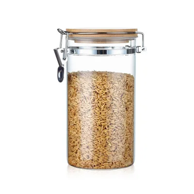 Borosilicate Glass Food Storage jar Clip Top Clear Glass Jar with Airtight Clamp Bamboo Lid