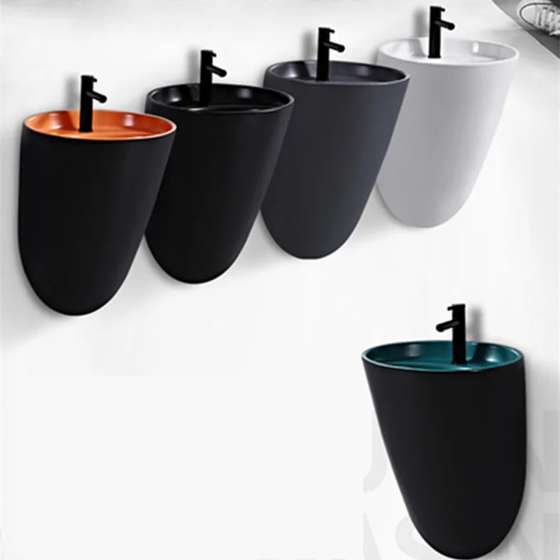 2021 new design bathroom matte color wall hung basin price ceramic black color wall hung sink