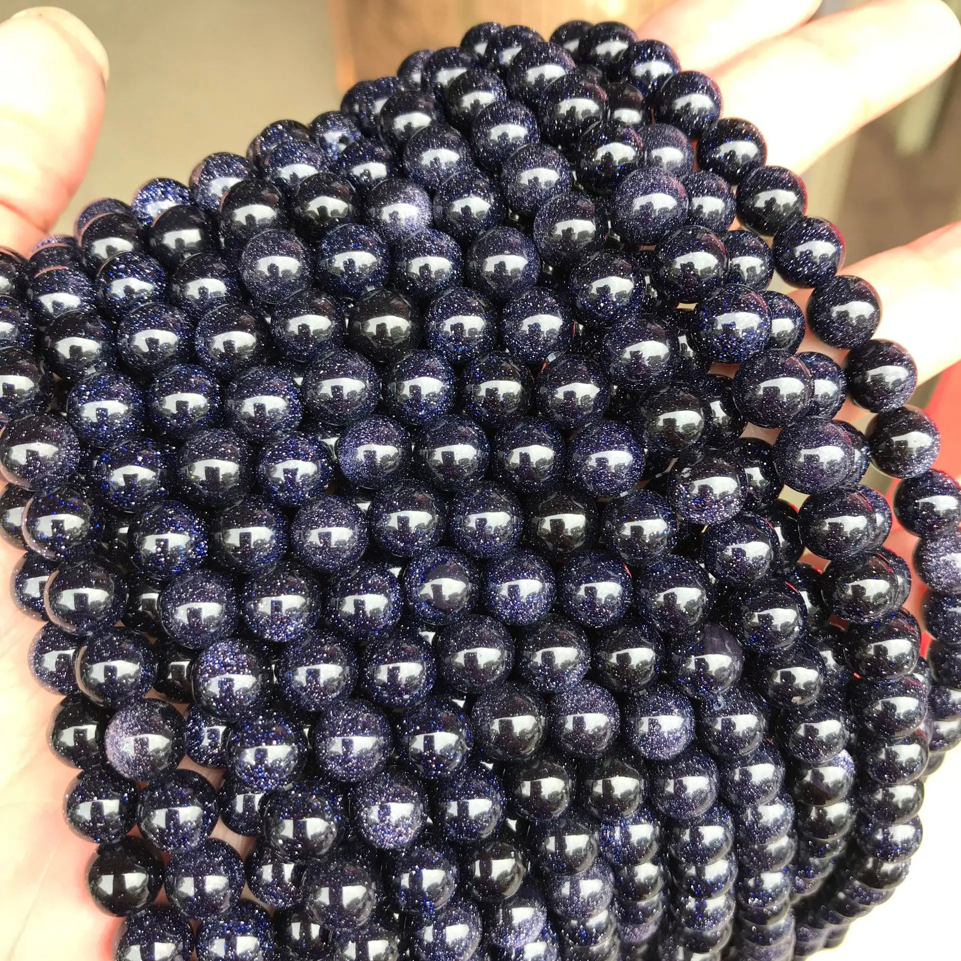 Wholesale Natural Sand Stone Beads Polished Smooth Loose Round Red Blue Mix Golden Sandstone Beads for Jewelry Making