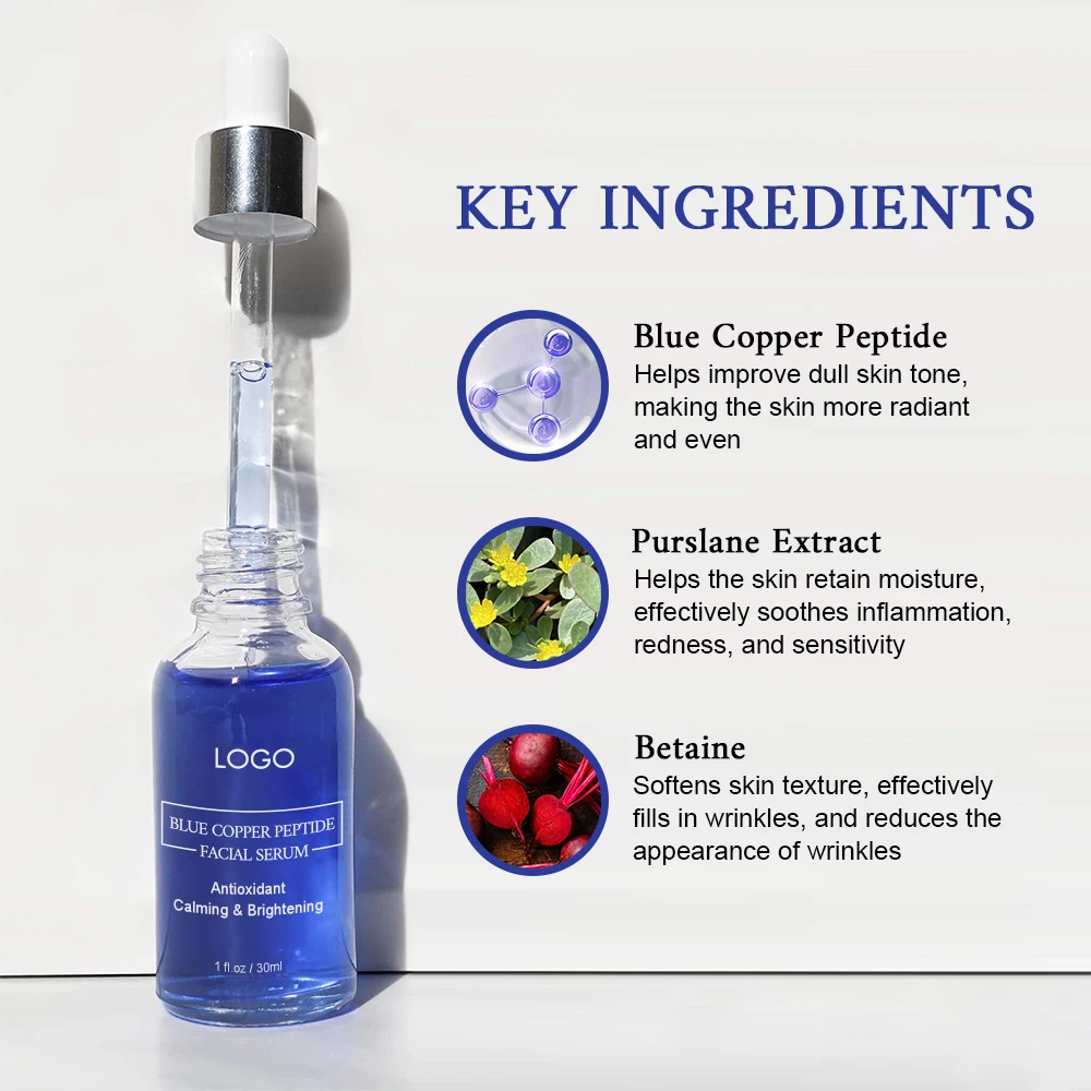 Wholesale Organic Betaine Reduce Redness Enhances Skin Firmness Moisturizing Anti-Aging Blue Copper Peptide Serum For Face Care