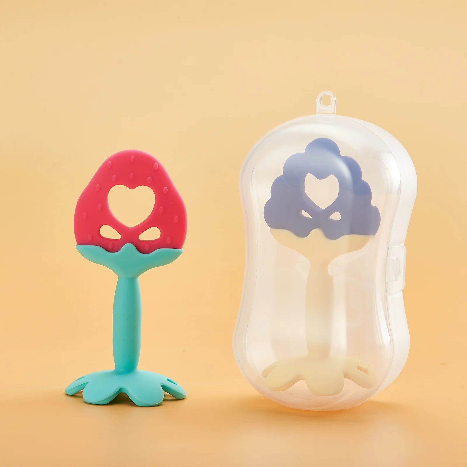 Baby Teether Baby Molar Stick Fruit Shaped Safe Silicone Chewing Teether Gift Storage Box