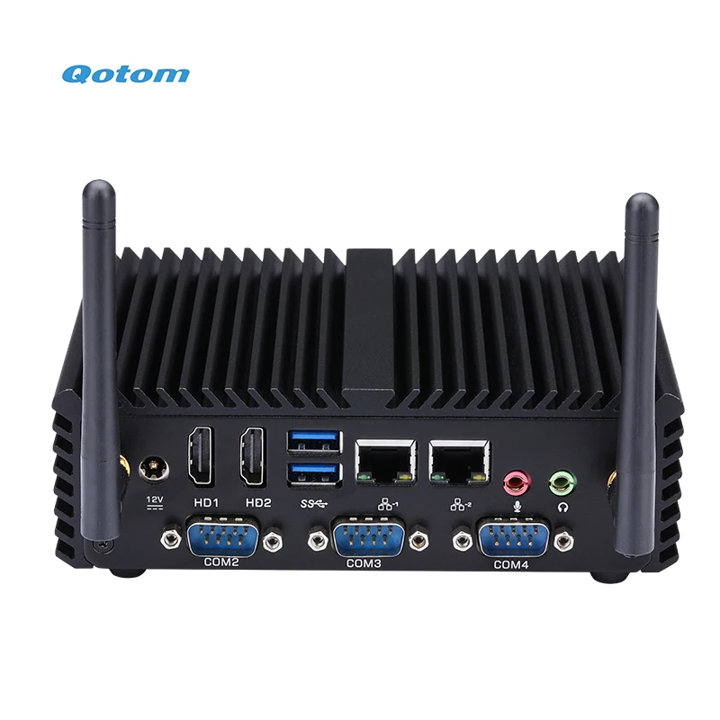  Qotom мини настольный ПК без вентилятора X86 двойной LAN 4x RS-232 Core
