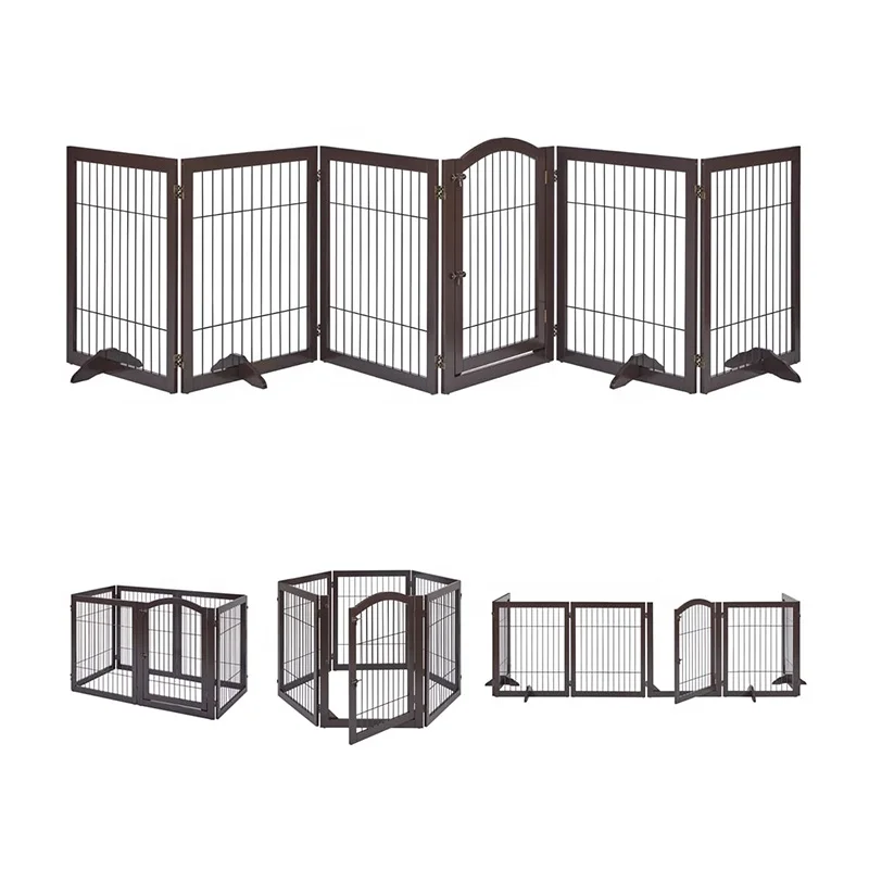 Custom Foldable Wood and Wire Indoor Safety Gate Stairs Guard Railing Fence Pet Dog Door Wooden Dog Playpen with Support Feets
