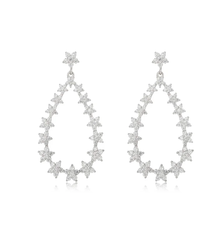 custom unique 925 sterling silver 18K gold plated zirconia big large size long drop luxury jewelry women oval dangle earrings