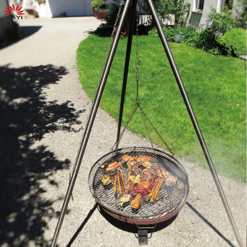 Portable Heavy Duty Steel Go Open Fire Cooking Camping Grill Barbecue  Water Bottle Support Frame Hanging Grill