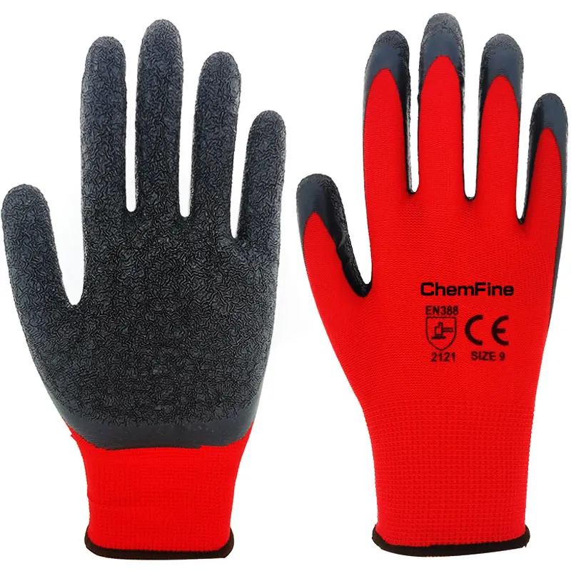 Factory Price Direct Sales Polyester Latex Anti Wrinkle Coating Work Gloves Acid and Alkali Resistant Coating Rubber Gloves