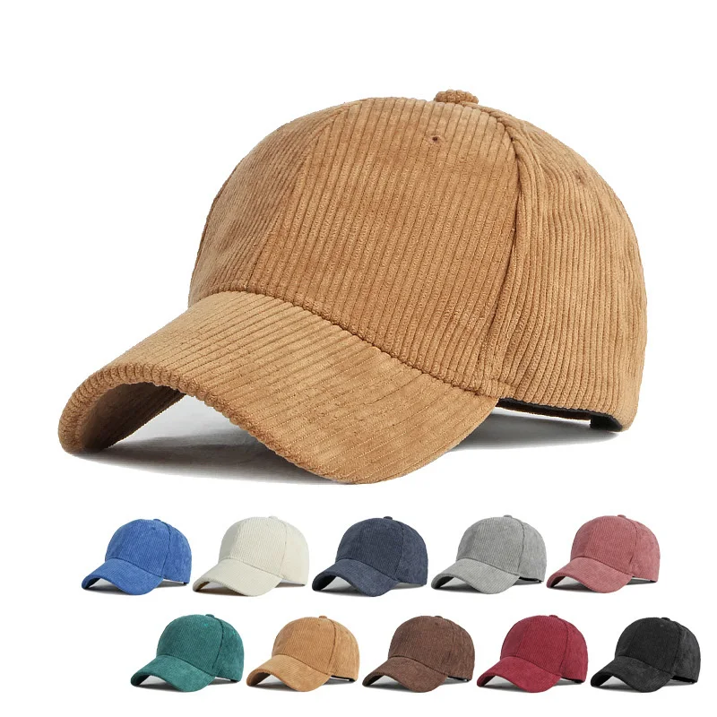 Fashion wholesale winter Simple solid color cap  warmth vintage blank dad hat men sport Corduroy baseball cap