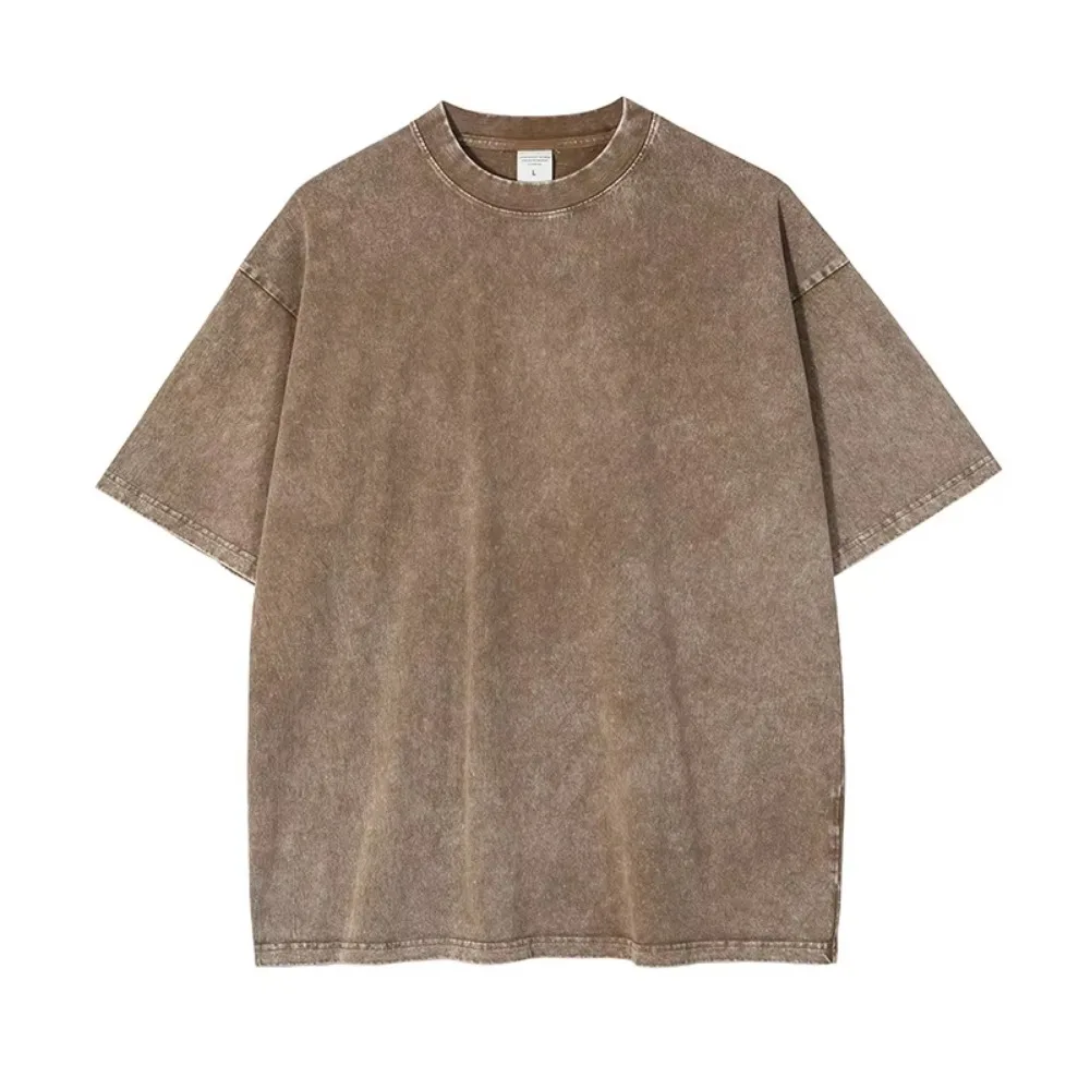 Custom 100% Cotton High Quality Vintage Distressed Crew Neck 300 Gsm T-shirt Heavyweight Acid Wash Boxy Oversized Tshirt Men
