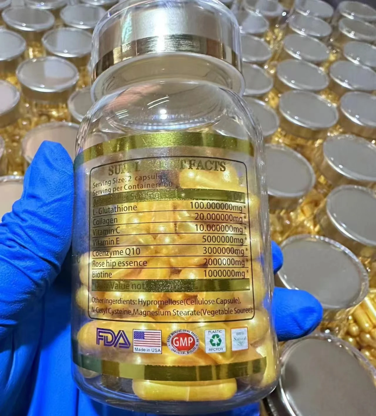 Customized Liposomal Glutathione Softgels 100 000mg Gold Capsule Powerful Antioxidant for Healthy Aging