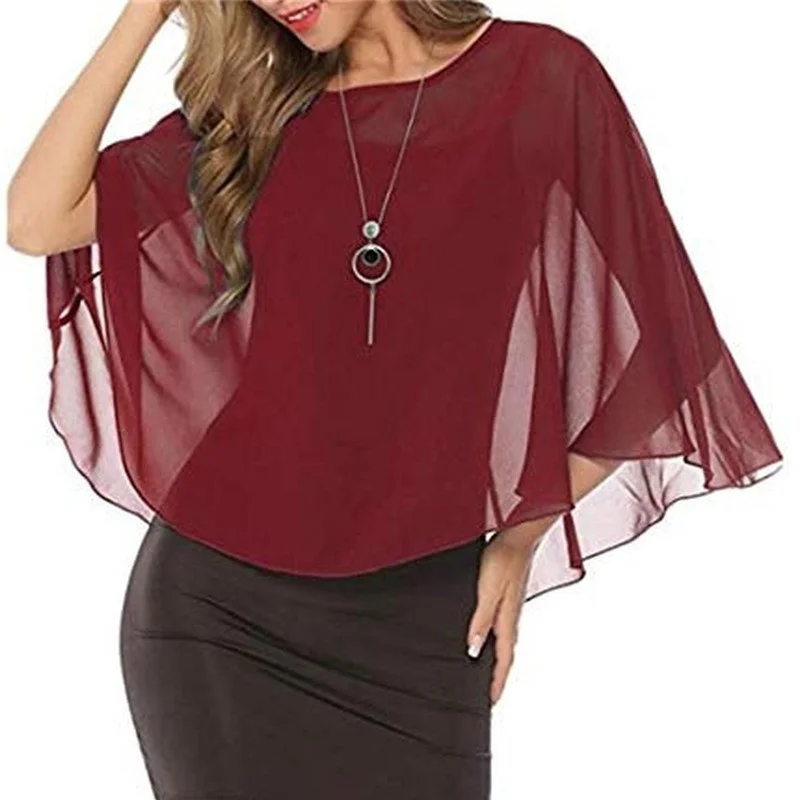Short European and American bride chiffon thin shawl summer sunscreen small cape factory to produce wholesale round neck