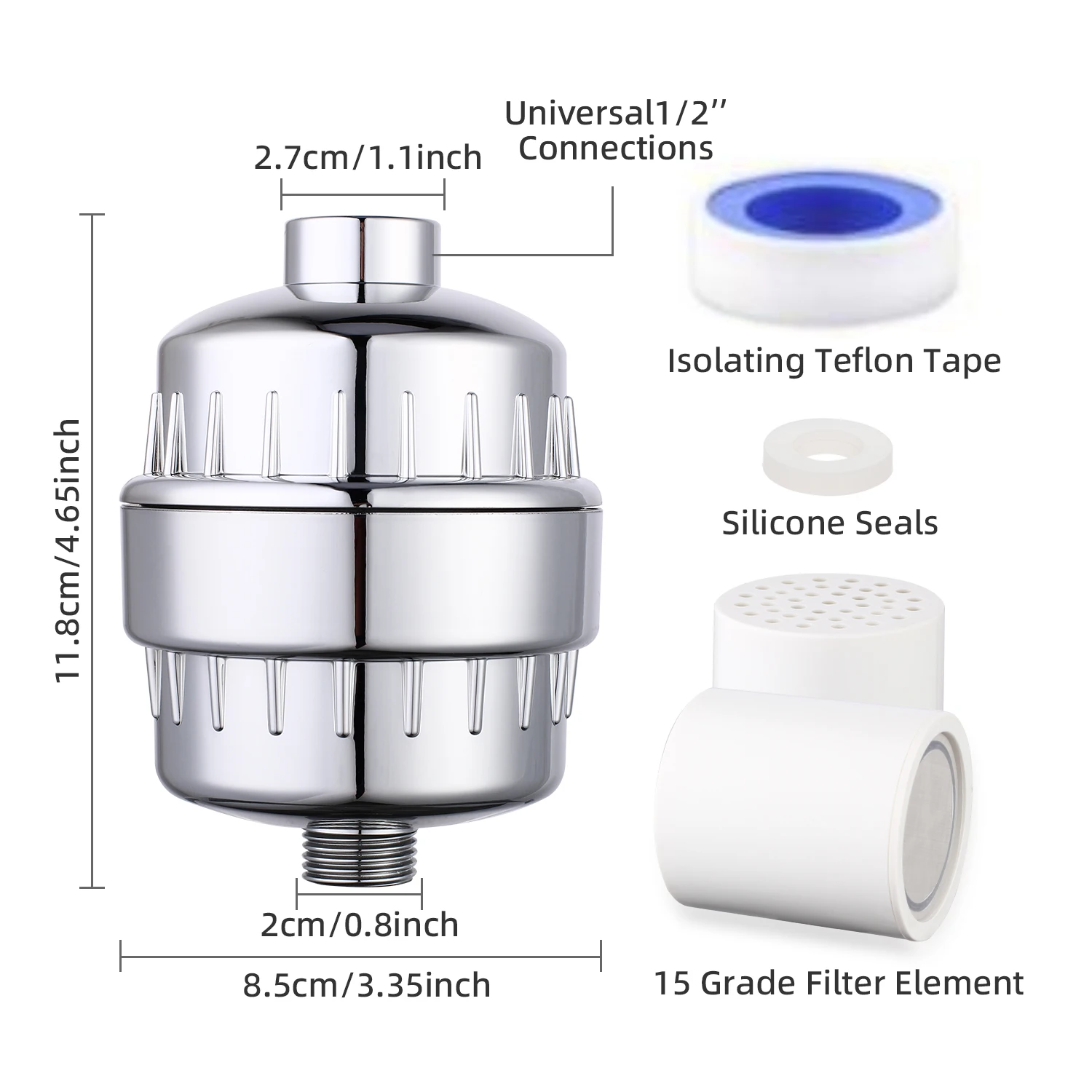 15 Stage Chrome Shower Water Filter With Carbon FDF Removing Chlorine Shower Head Filters For Hard Water