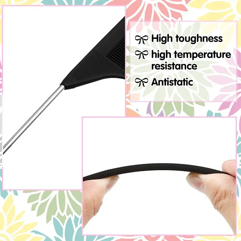 Wholesale Salon Hairdressing Rat Tail Comb Anti Static Heat Resistant Parting Hair Comb Metal Pin Tail Carbon Braiding Comb