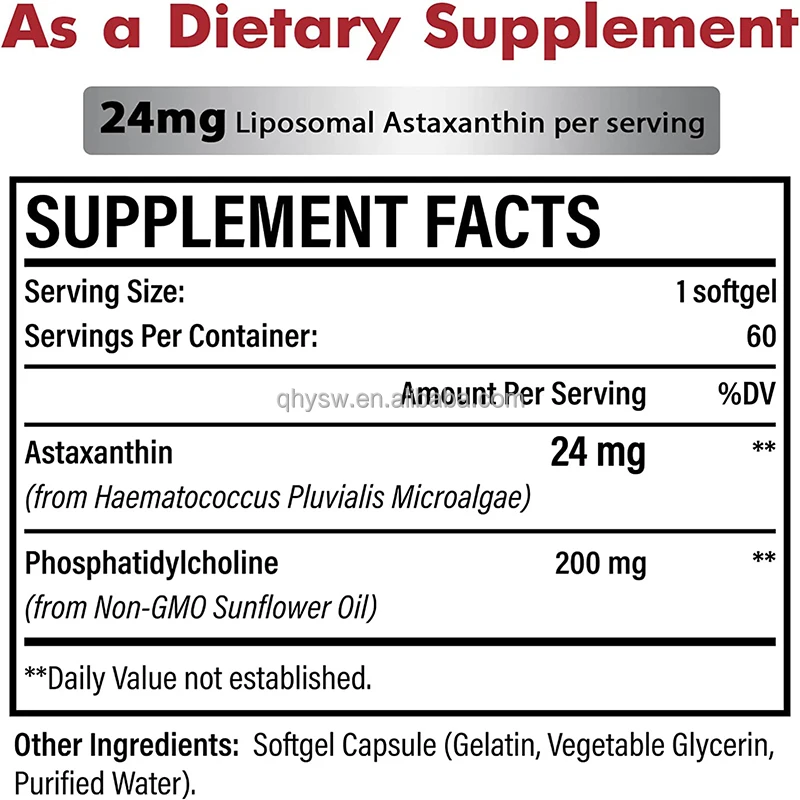 OEM Strength Liposomal Astaxanthin Supplement Plant Astaxanthin Softgels Supports Activity Skin & Eye Health Support