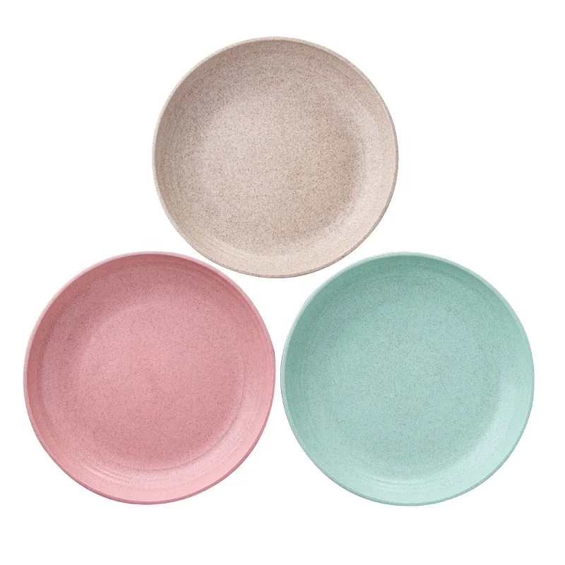 HaiXin&Arsto 7.8Inch Wheat Straw Plate 3pcs/set Rice Husk Wheat Fiber Plates Set